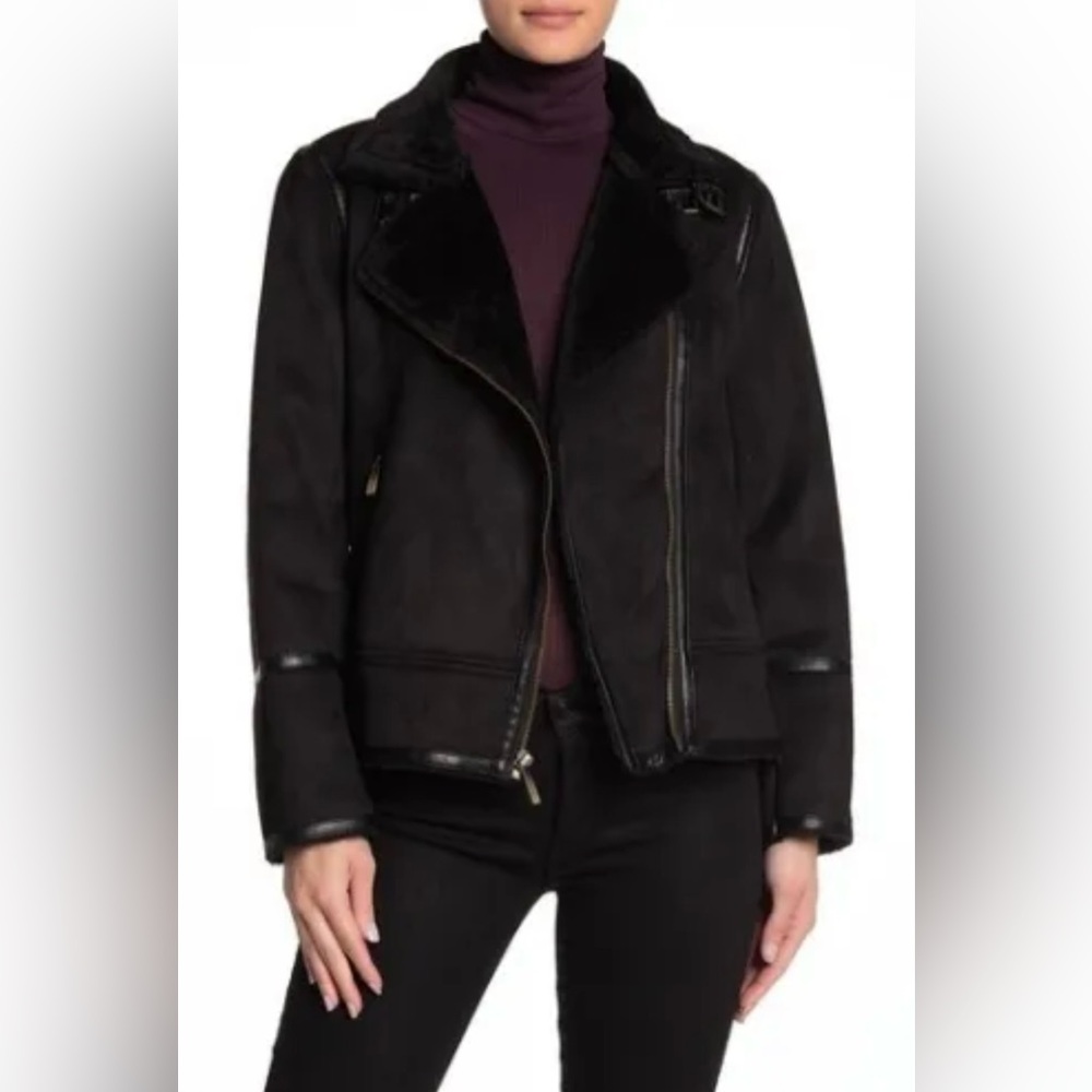 Michael Kors Faux-Shearling Faux-Suede Moto Jacket